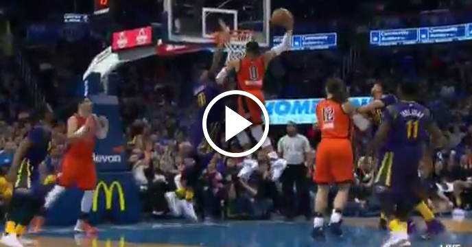 Watch Russell Westbrook Ferociously Posterize DeMarcus Cousins