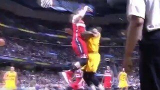 Washington Wizards' Jason Smith Knees LeBron James in the Balls